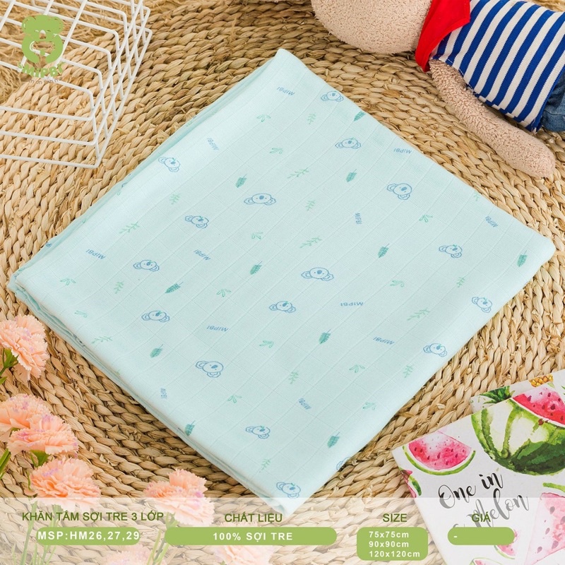 Khăn tắm sợi tre MIPBI 3 lớp 120x120 cao cấp siêu mềm [ babyboo]