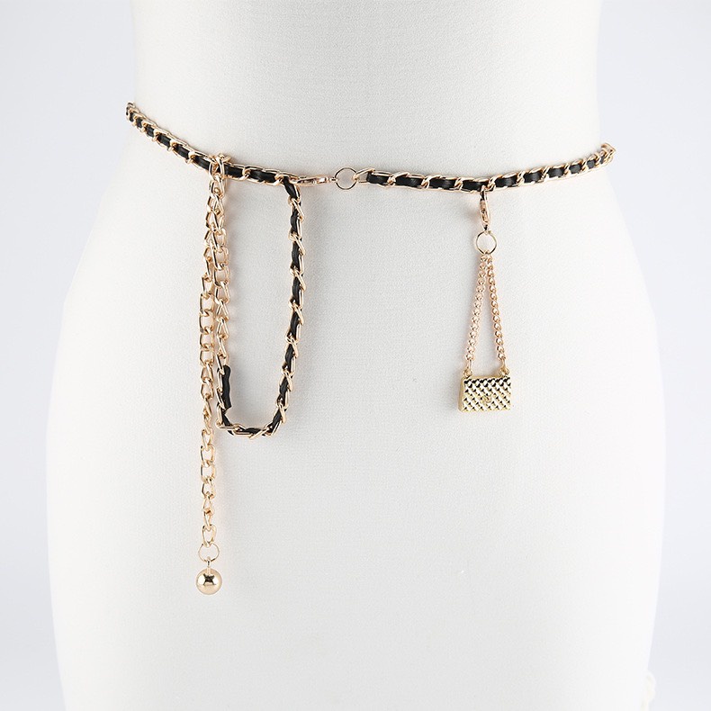 Thắt lưng sợi xích mix da chi tiết minibag 2 màu cực sang chảnh