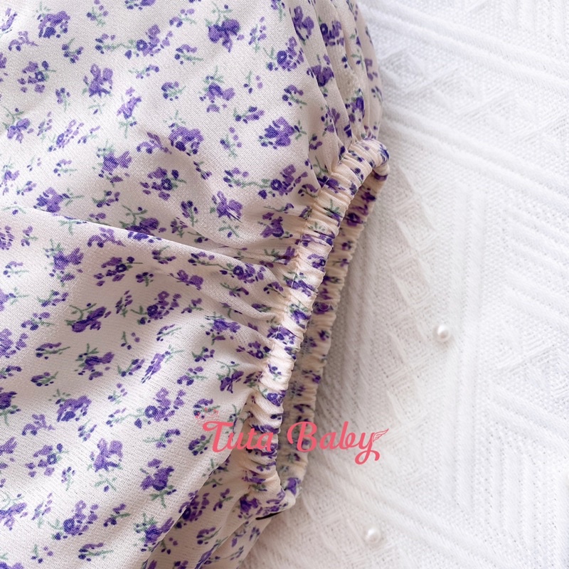 Bodysuit Cho Bé Yêu Chất Voan Lụa Tím Hoa Nhí Kèm Turban Xinh Xắn FREESHIP Body Trẻ Em Thiết Kế