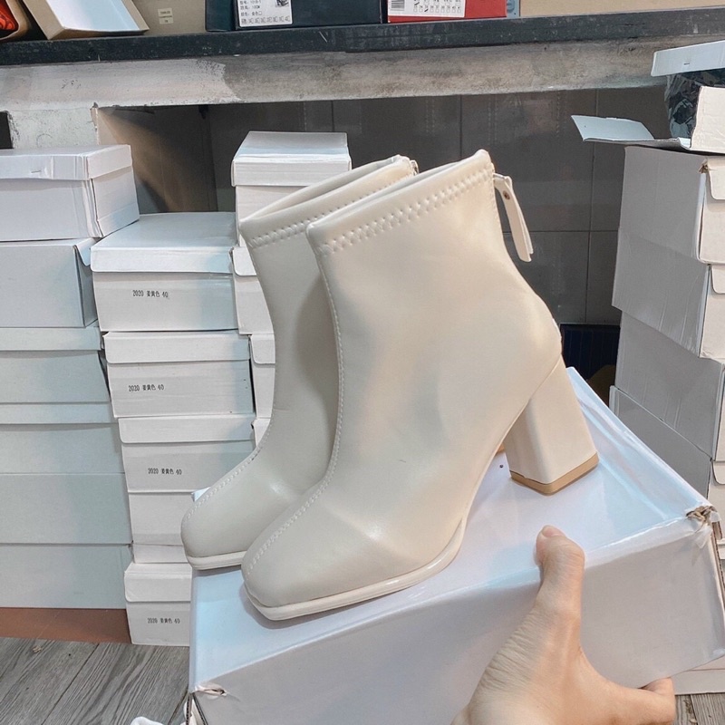 Giày Bốt Lửng Cao Gót Mũi Vuông Phong Cách Hàn Quốc | BigBuy360 - bigbuy360.vn