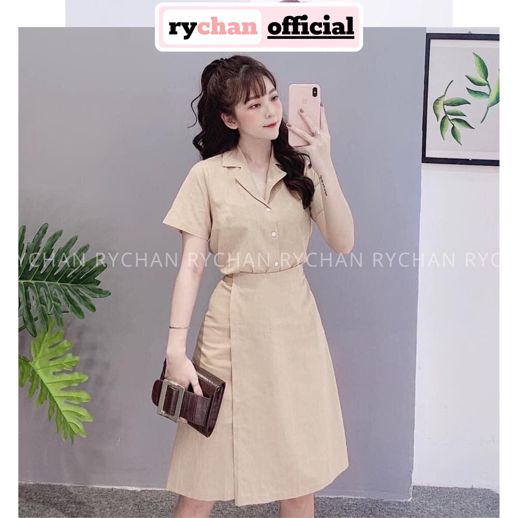 Đầm Xòe Sơ Mi Cổ Vest Đắp Vạt 3 Màu - DX988