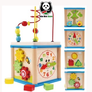 Bộ Giáo Cụ Tổng Hợp 5in1 Luồn hạt, chơi bánh răng, đồng hồ, thả hình, chơi zic zắc