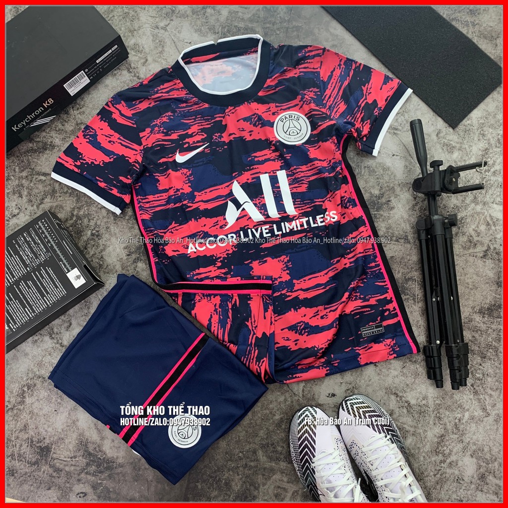 Bộ Quần Áo Bóng Đá Training PSG 2021 màu Hồng Loang - Chuẩn áo thi đấu vải thái cực chất