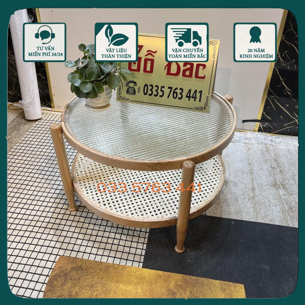 Bàn trà DECOR mẫu mới 2021 đường kính D60 hoặc D40 tùy chọn khung gỗ sồi nga, kính lượng sóng