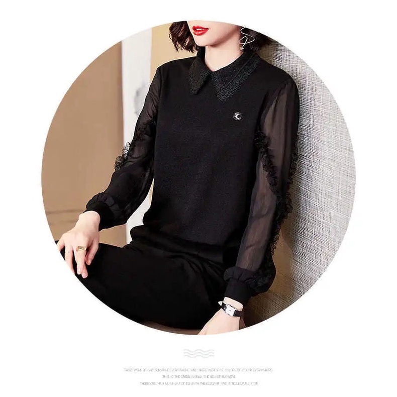 Áo sơ mi chiffon tay dài thời trang xuân hè cho phụ nữ trung niên