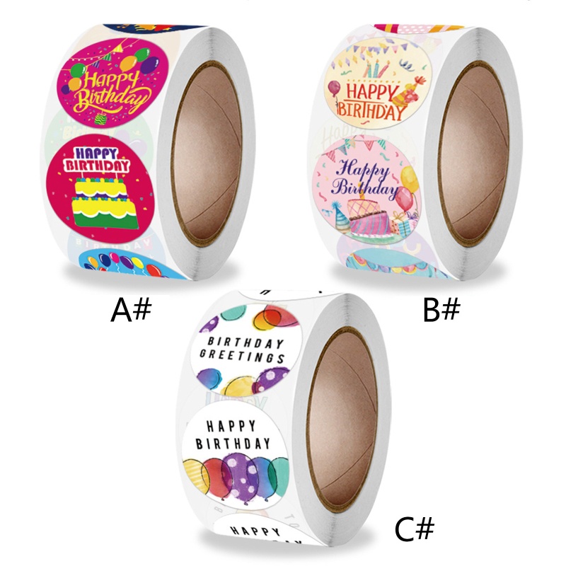 Bộ 500 Nhãn Dán In Chữ Happy Birthday 8 Kiểu Độc Đáo Trang Trí Gói Quà DIY