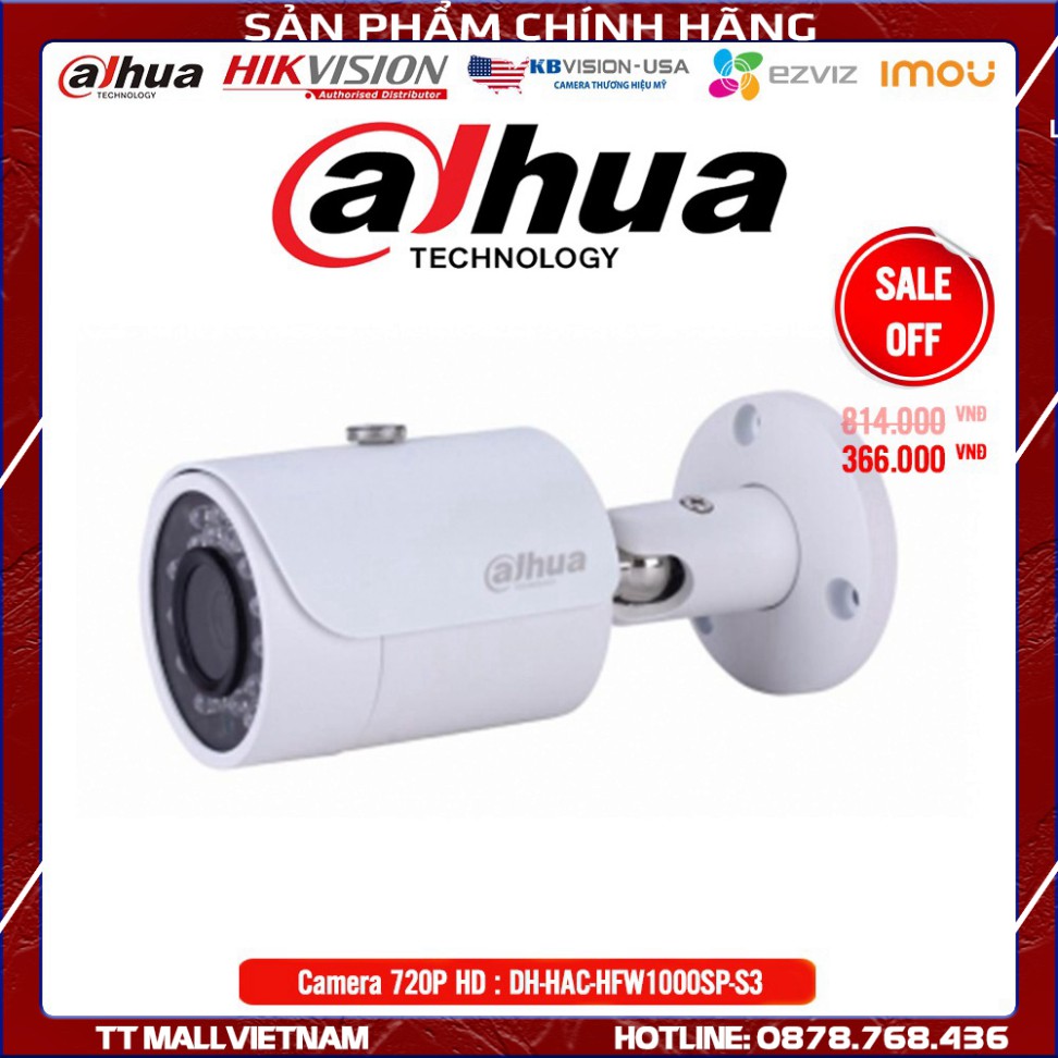 Camera Dahua DH-HAC-HFW1000SP-S3 1MP 720P Full HD - Bảo hành chính hãng 2 năm