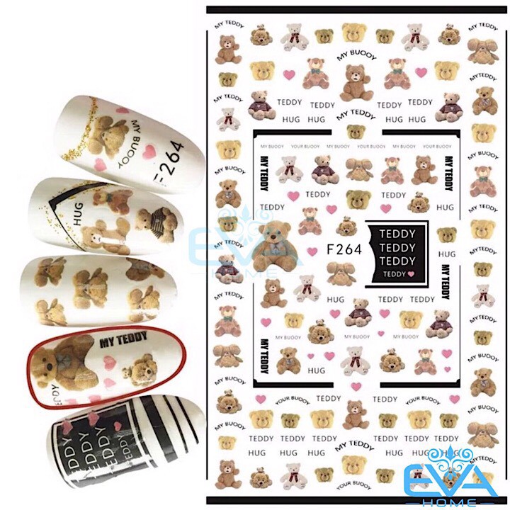 Miếng Dán Móng Tay 3D Nail Sticker Tráng Trí Hoạ Tiết Chú Gấu Dễ Thương Cute Bear F264