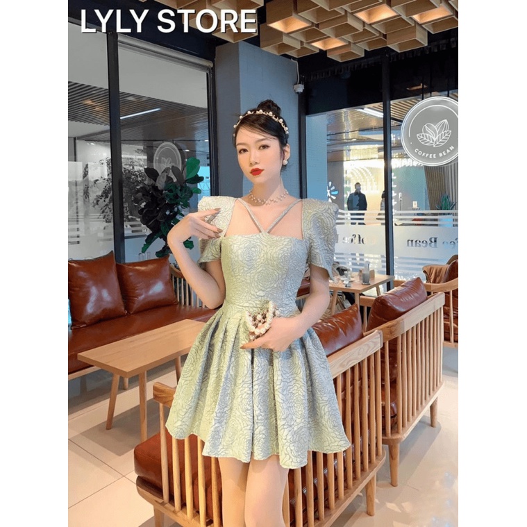 Mẫu Mới Đầm Gấm Nữ Dự Tiệc Có Mút Ngực Lót Quần Dây Chéo Cổ Cực Hot PU