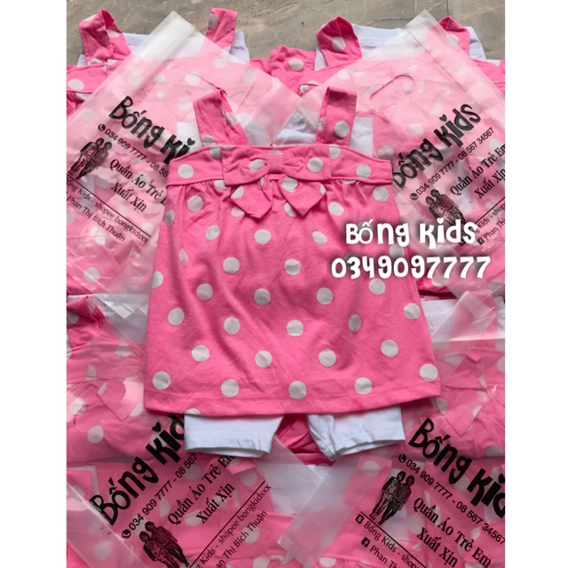 Bộ Hè Bé Gái Nơ Chấm Bi Pink