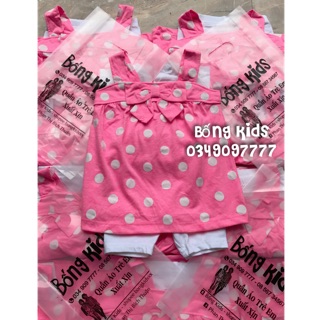 Bộ hè bé gái nơ chấm bi pink