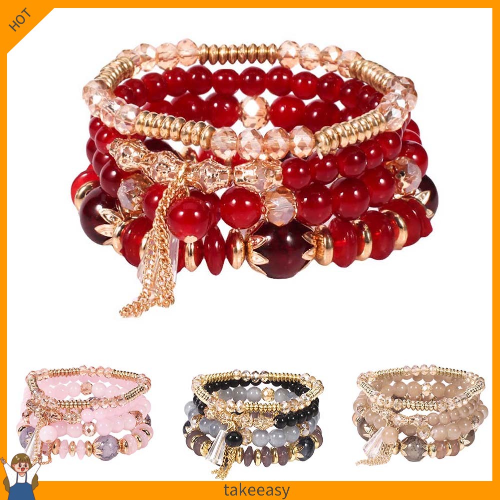 Set 4 vòng tay chuỗi hạt ngọc trai giả phong cách Boho thời trang cho nữ