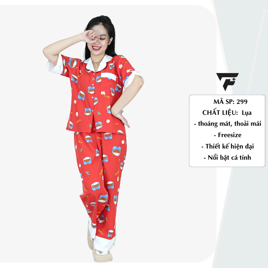 Đồ bộ pijama đồ ngủ Lụa cao cấp mặc nhà họa tiết dễ thương cá tính 299