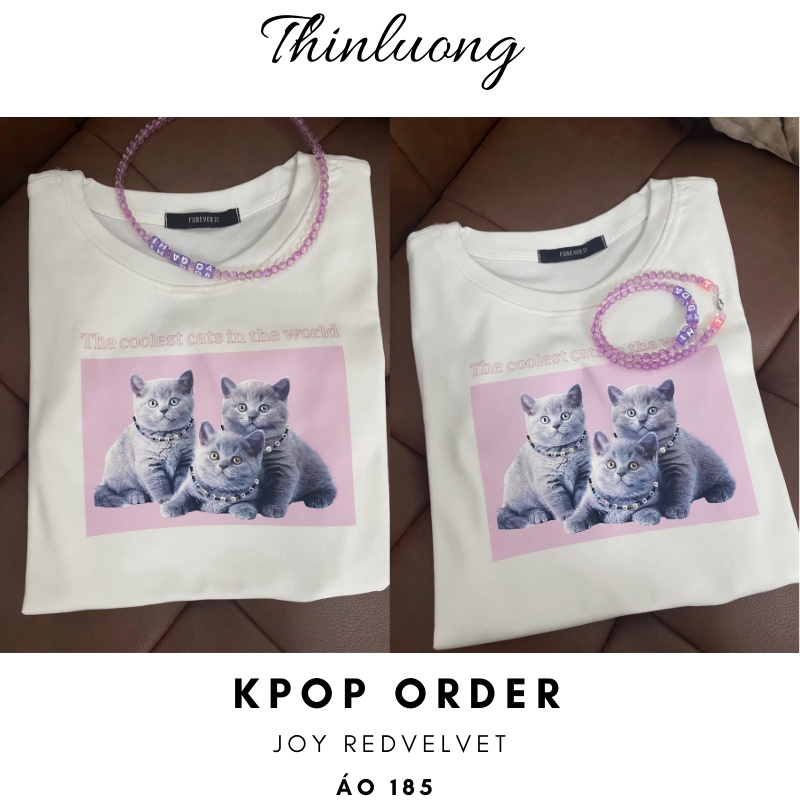 Áo thun croptop trắng hình mèo con giống JOY