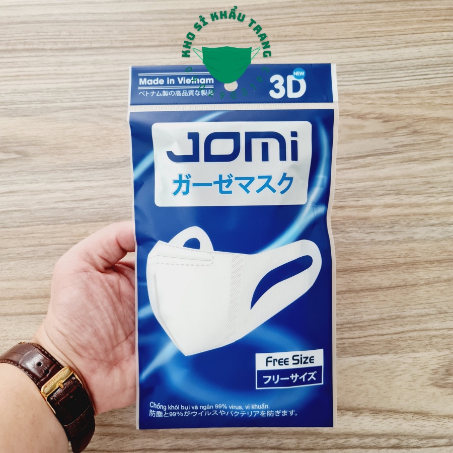 Khẩu trang 3D Jomi lọc bụi mịn PM 2.5 siêu vừa vặn túi 5 chiếc free size