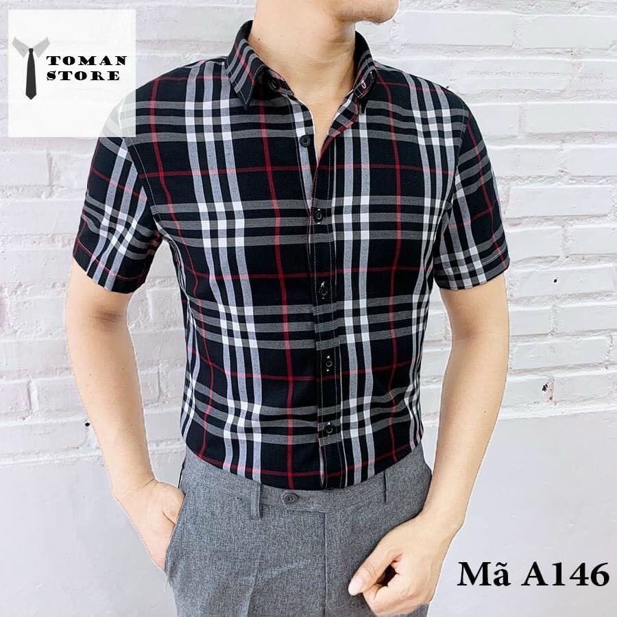 Áo sơ mi kẻ BBR ngắn tay nam, thiết kế thời trang cao cấp, chất liệu dày dặn, hang giống y hình