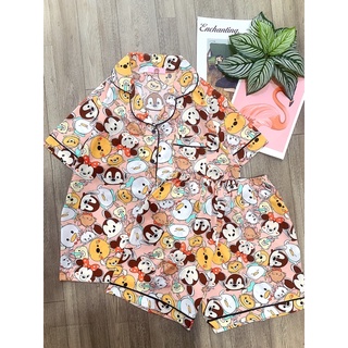 (FreeSize Lụa ) Đồ Bộ Pijama Đùi lụa hàn thiết kế ( 40kg đến 60kg )