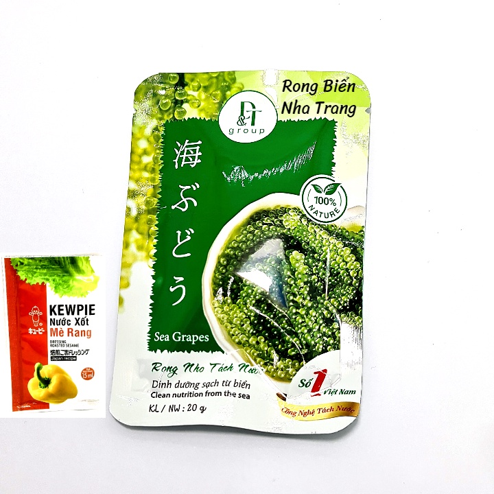 Rong nho tươi tách nước công nghệ số 1 Việt Nam gói 20g + Tặng 1 gói sốt mè rang Kewpie 15ml