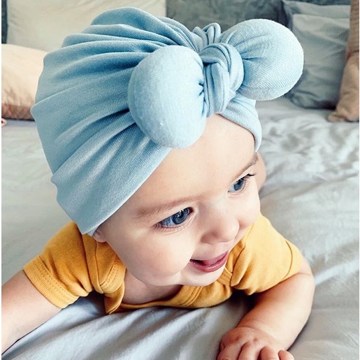 Turban mũ trùm, nơ phồng cho bé gái