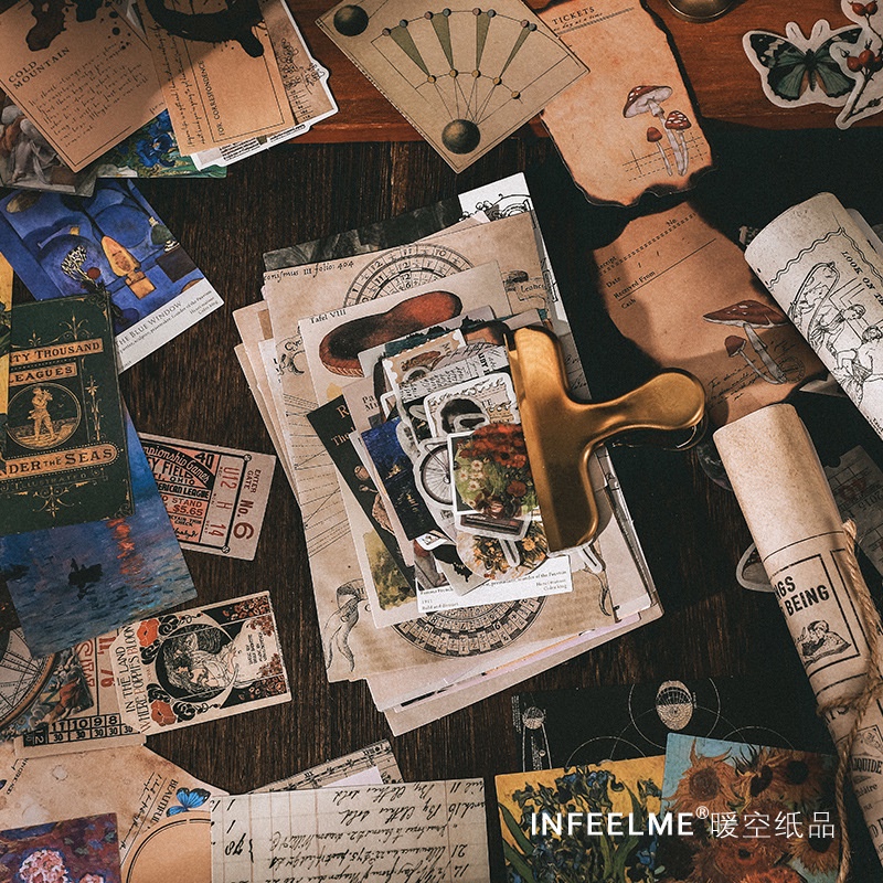 Bộ 200 món vintage decor trang trí sổ tay giấy nền sticker cổ điển | BSQ042