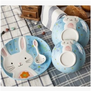 Set bát ăn dặm gốm sứ hình Thỏ hàng xuất