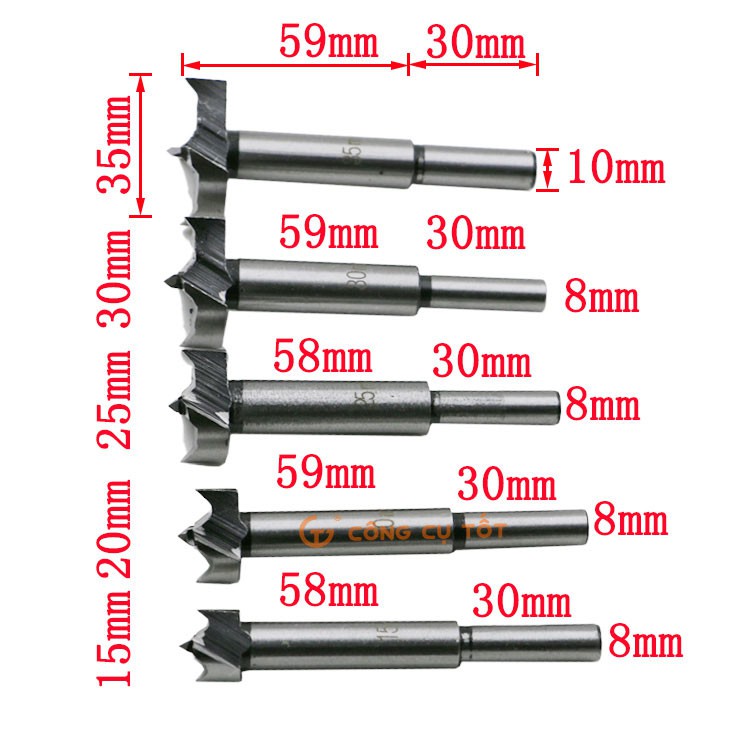 [ GIÁ HỦY DIỆT ] Bộ 5 mũi khoan khoét lỗ 2 cạnh đường kính từ 15mm - 35mm