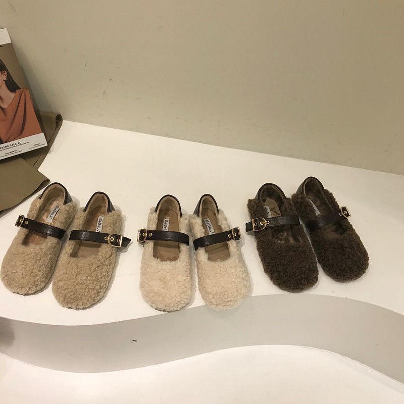 Giày Búp Bê Nữ Phủ Lông Thời Trang Hàn