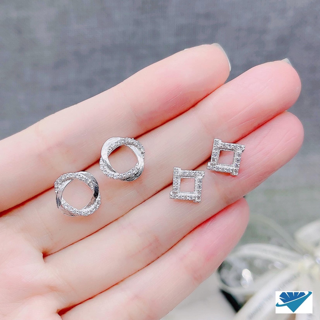 Khuyên tai nơ đính đá chuẩn bạc 925 cao cấp, Anchi jewelry