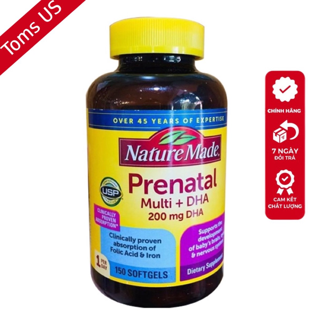 Vitamin tổng hợp Nature Made Prenatal Multi DHA cho bà bầu 150 viên Xuất xứ Mỹ - 𝐓𝐨𝐦𝐬𝐔𝐒