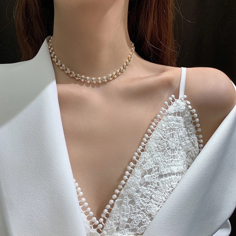 Vòng Cổ Choker Ngắn Đính Ngọc Trai Nhân Tạo Thời Trang Hàn Quốc Cho Nữ