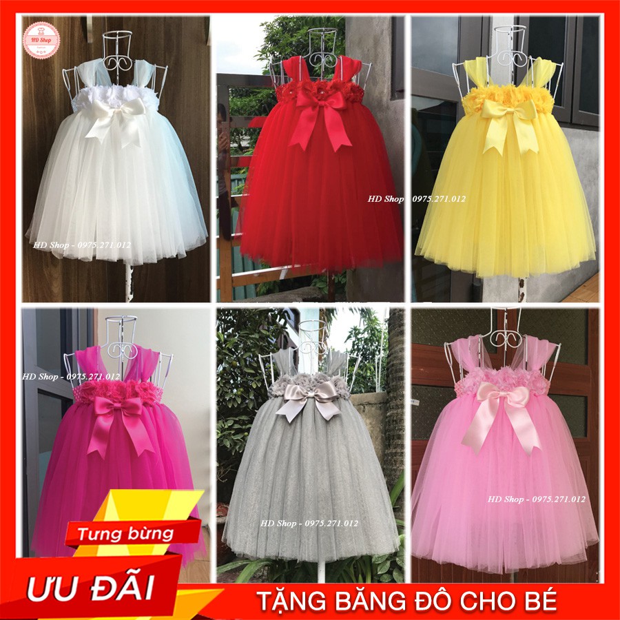 Đầm cho bé sơ sinh 🎁Tặng kèm băng đô🎁 Đầm công chúa hoa 3d đính nơ cho bé sơ sinh 0 đến 12 tháng