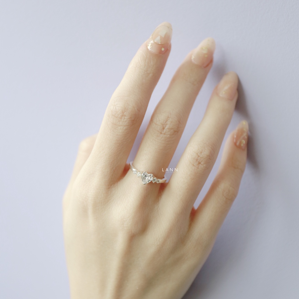 Nhẫn thân trơn mặt đá tim xếp đá BẠC S925 LANN R310