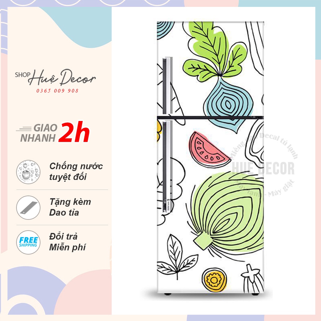 Miếng dán tủ lạnh rau củ vintage HUE DECOR siêu bền, chống nước
