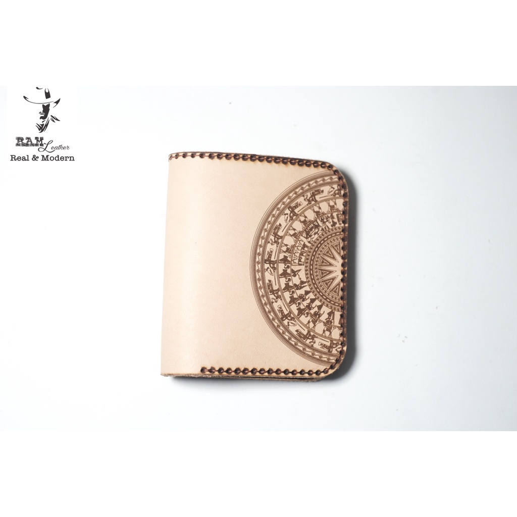 Ví nam da bò RAM Leather One Trống Đồng Việt Nam Da Bò Italia Vegtan Trắng