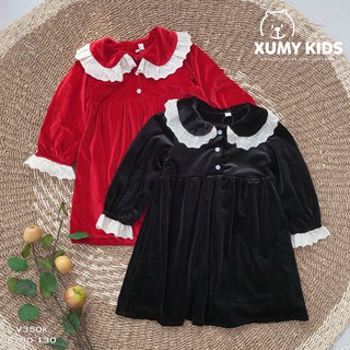 Váy nhung cổ ren