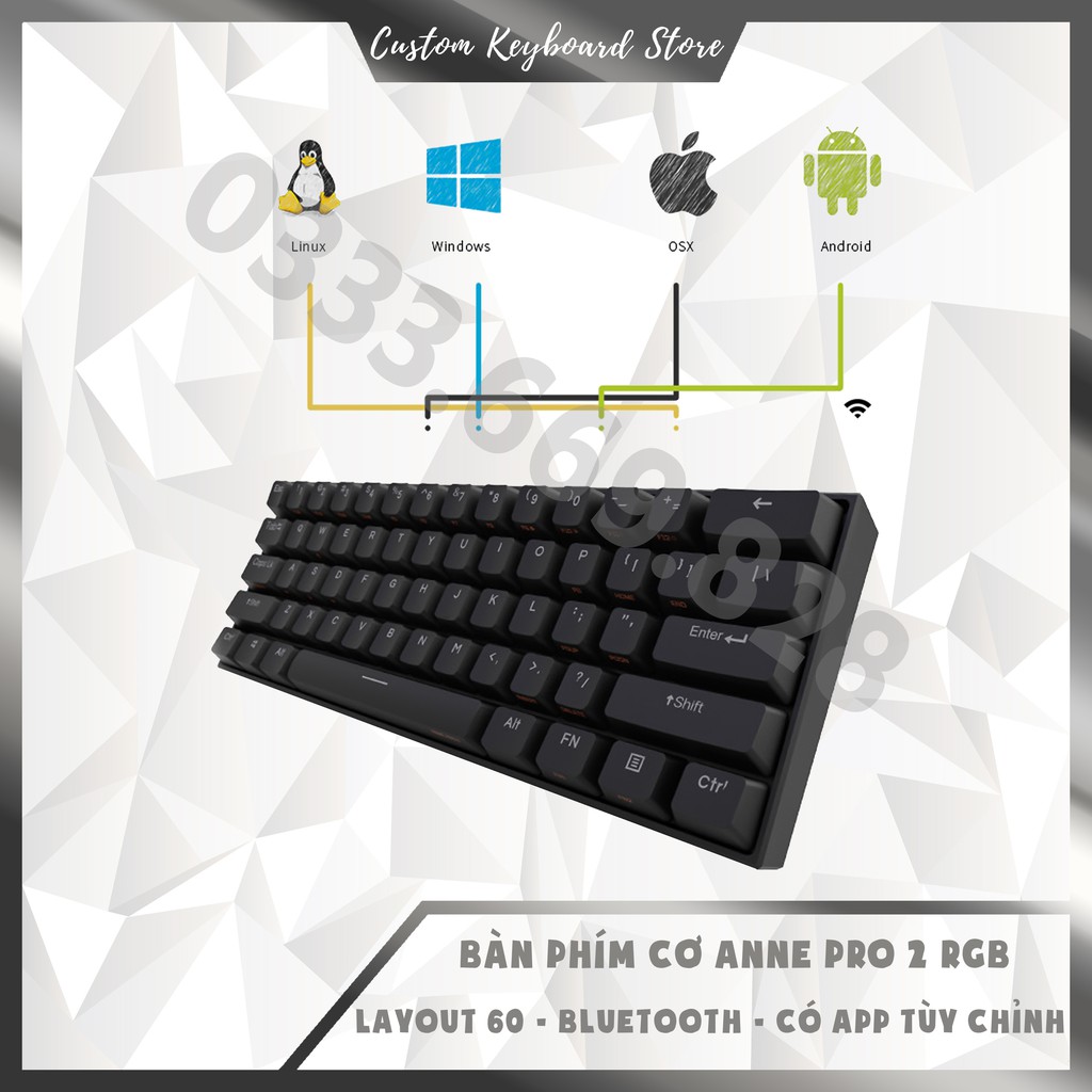 Bàn Phím Cơ 60% Anne Pro 2 - Led RGB 16.8tr Màu - Bluetooth 4.0 - App Tùy Chỉnh Cực Xịn | BigBuy360 - bigbuy360.vn