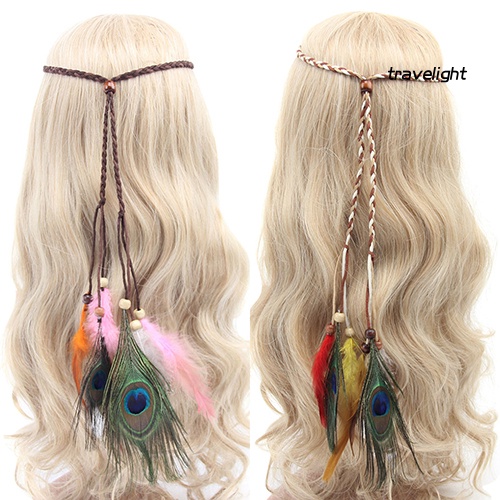 Băng Đô Dây Bện Phối Lông Vũ Phong Cách Boho Thời Trang Cho Nữ