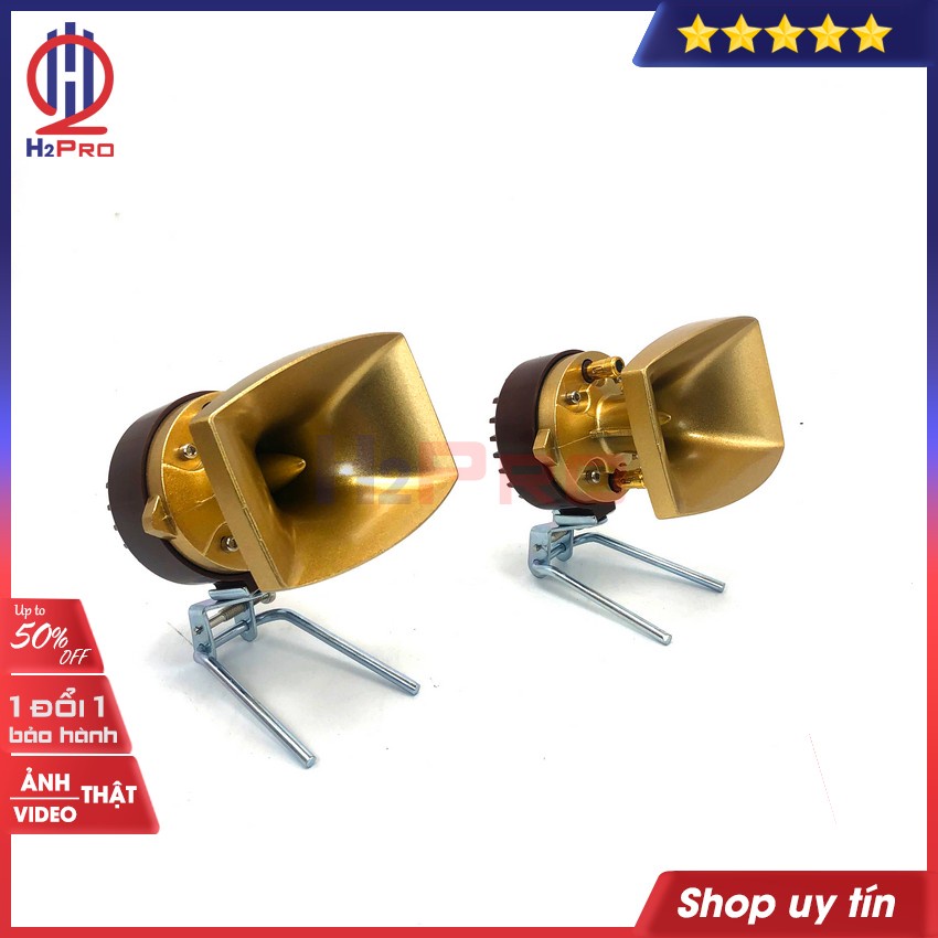 Bộ 2 loa treble rời H2Pro PH6 100W-8 ôm, họng kèn đúc gang-mặt vàng (2 loa), đanh-sáng tiếng (tặng cặp tụ kẹo 30k)