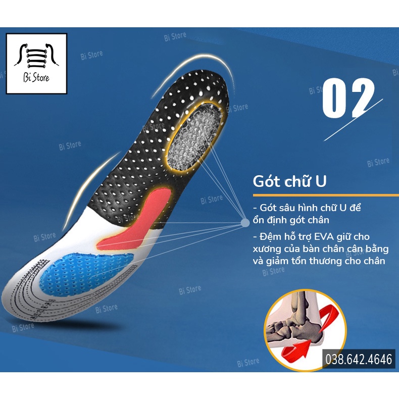 Lót giày thể thao cao cấp đế silicon tổ ong giúp êm chân, vải dệt sợi thoáng khí ngăn ngừa mồ hôi, chống hôi chân