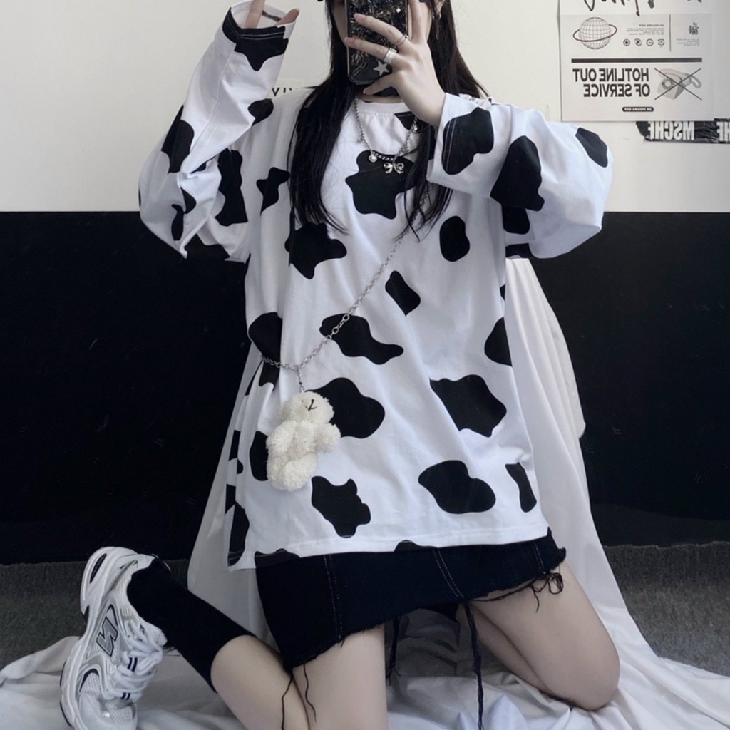 Áo thun bò sữa tay dài 💝FREESHIP💝 áo thun form rộng unisex, sweater bò sữa hot trend