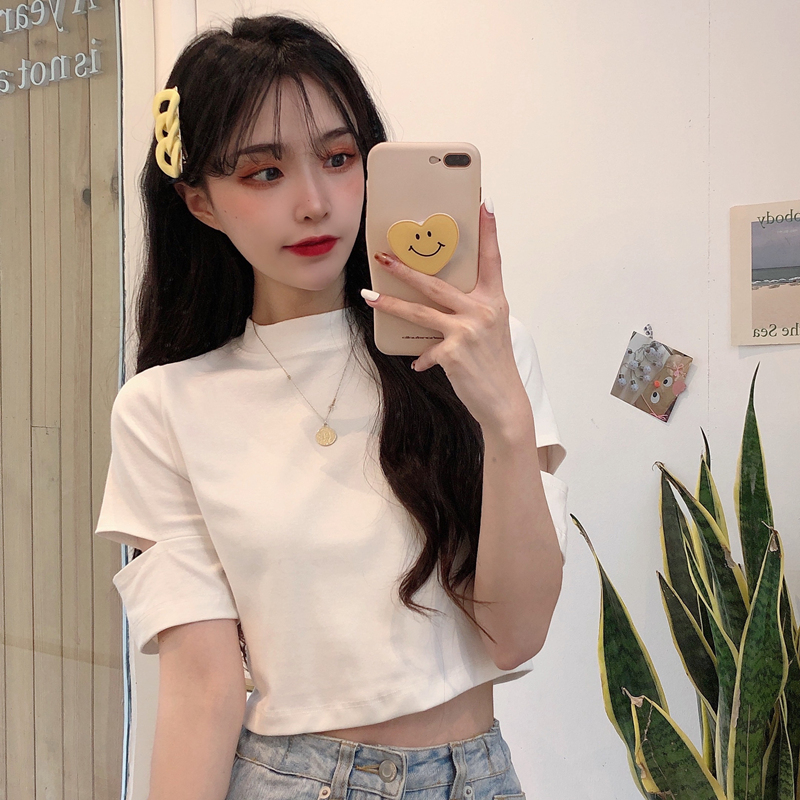 Áo croptop SUXI ngắn tay trơn màu xinh xắn thời trang cho nữ