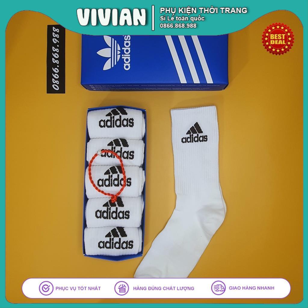 Tất Vớ ADIDAS CỔ CAO Hộp COMBO 5 đôi dệt kim cao cấp, Chất liệu 95% Cotton, kháng khuẩn, thấm hút mồ hôi cực hiệu quả