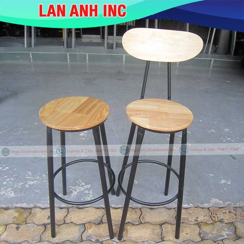 Ghế quầy bar gỗ chân sắt cao giá rẻ LAGB02(Size H45- H72)