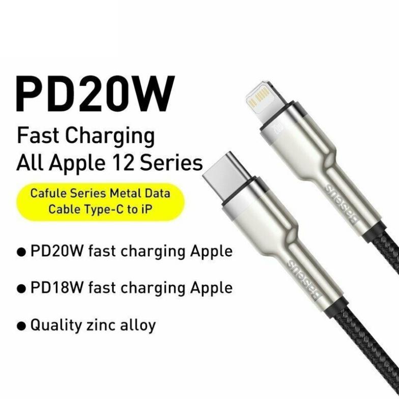 Cáp sạc nhanh 20w iphone ipad type-c to lightning hỗ trợ truyền dữ liệu dây bọc dù chống gãy gập chính hãng baseus