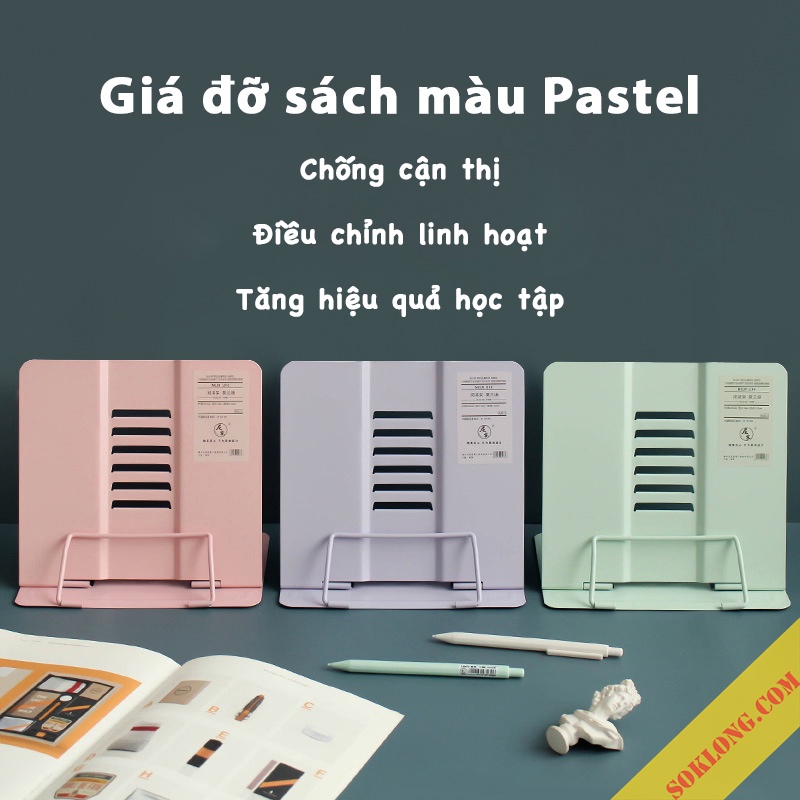 Giá đỡ, kẹp sách kim loại Pastel chống cận thị, trang trí bàn học K30