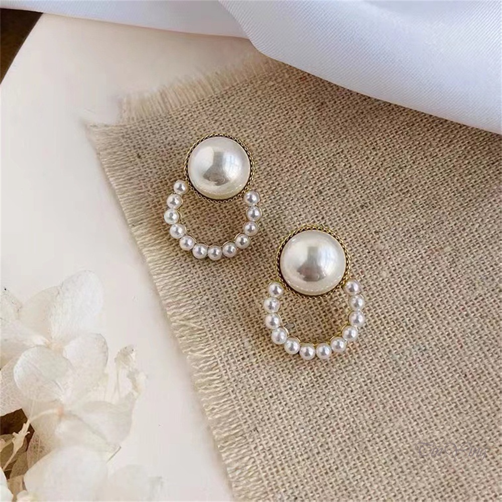 Đôi bông tai ngọc trai GETNOIVAS hình tròn bằng hợp kim thời trang đơn giản cho nữ