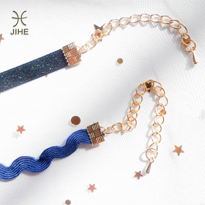 【JIHE】Dây Chuyền Choker Mặt Ngôi Sao Đính Ngọc Trai Xanh Dương Phong Cách Nhật Hàn Thời Trang