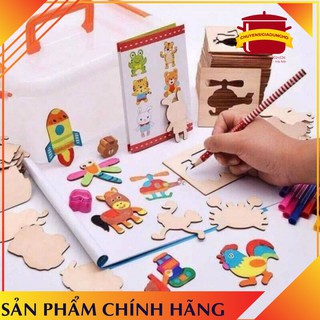 [ GIÁ HỦY DIỆT ] Bộ khuôn vẽ bằng gỗ và bút màu có hộp đựng cho bé [ SALE HÔM NAY ] [ CHẤT LƯỢNG ]