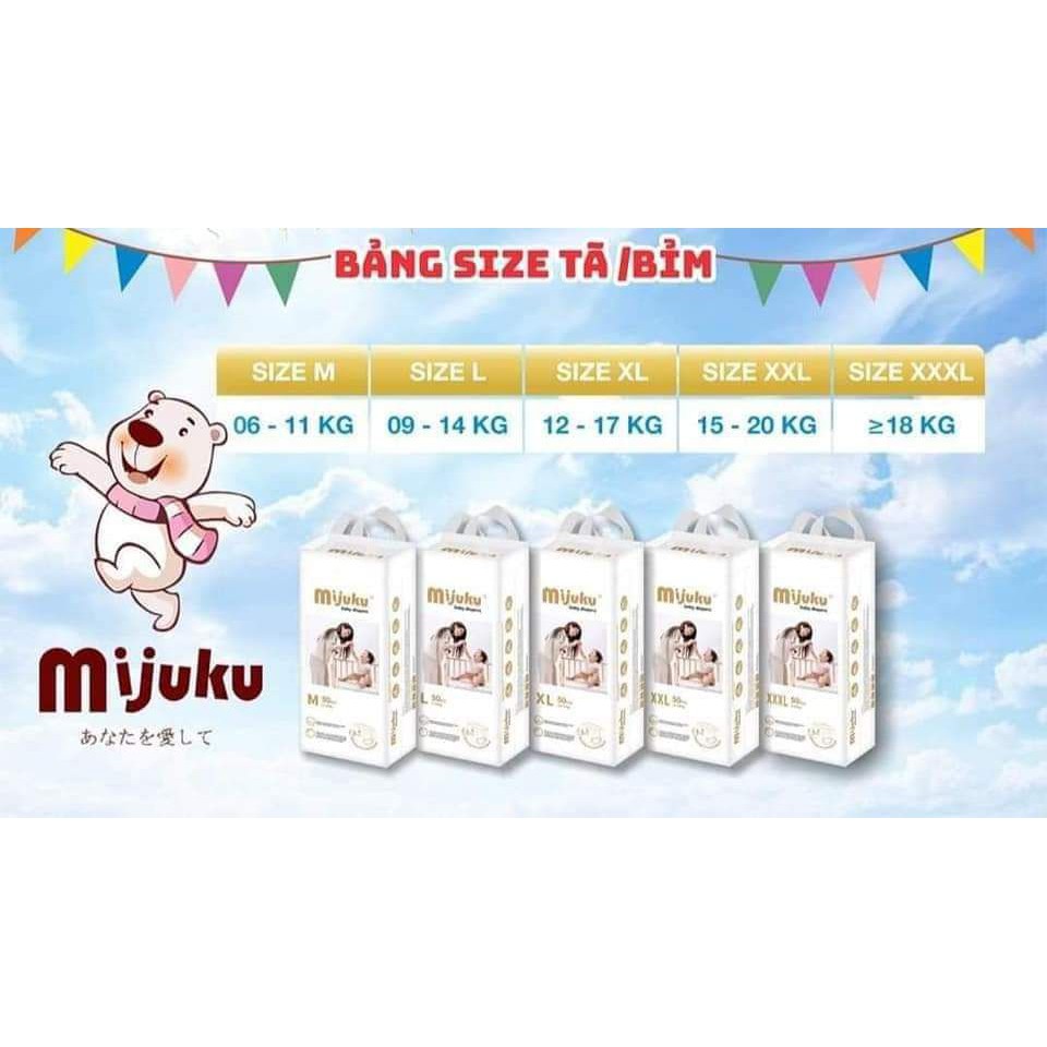 Bỉm MIJUKU nội địa Trung size M50/L50/XL50/XXL50