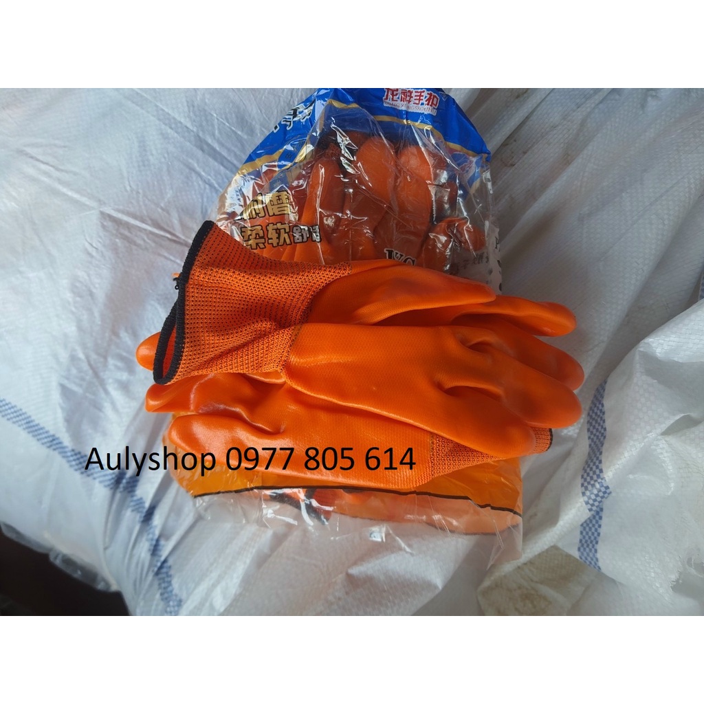 Bịch 12 đôi găng tay sơn da cam dày 1.2kg/bịch, găng tay phủ cao su màu da cam